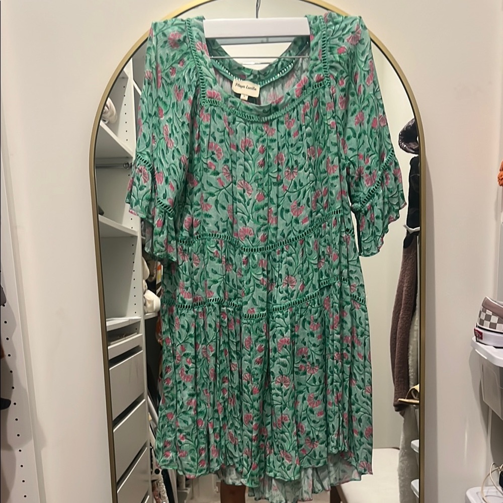 Plays Lucila - Green Floral Dress with Pink Accents - size small